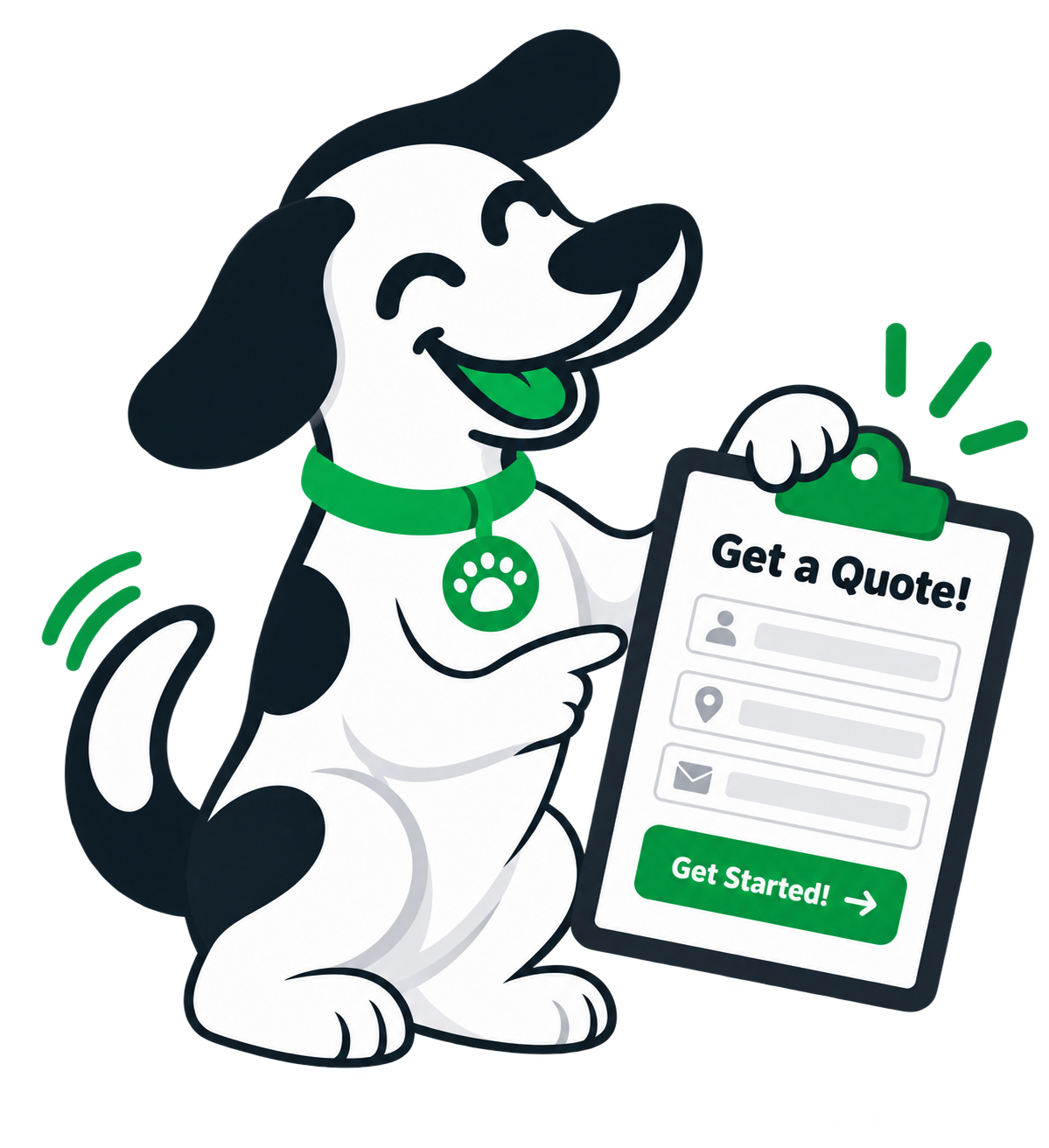 Ground Patrol mascot dog holding a quote clipboard